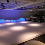 taped edges of a white dance floor rental